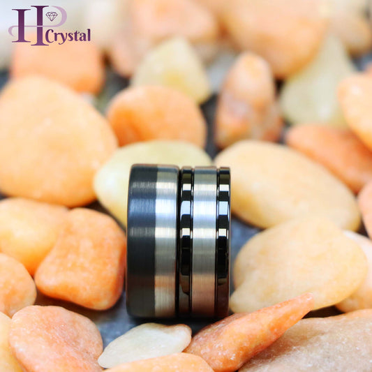 Pipe Cut Two-Tone Black IP Plated Brushed Night & Day Tungsten Ring (MARET621)