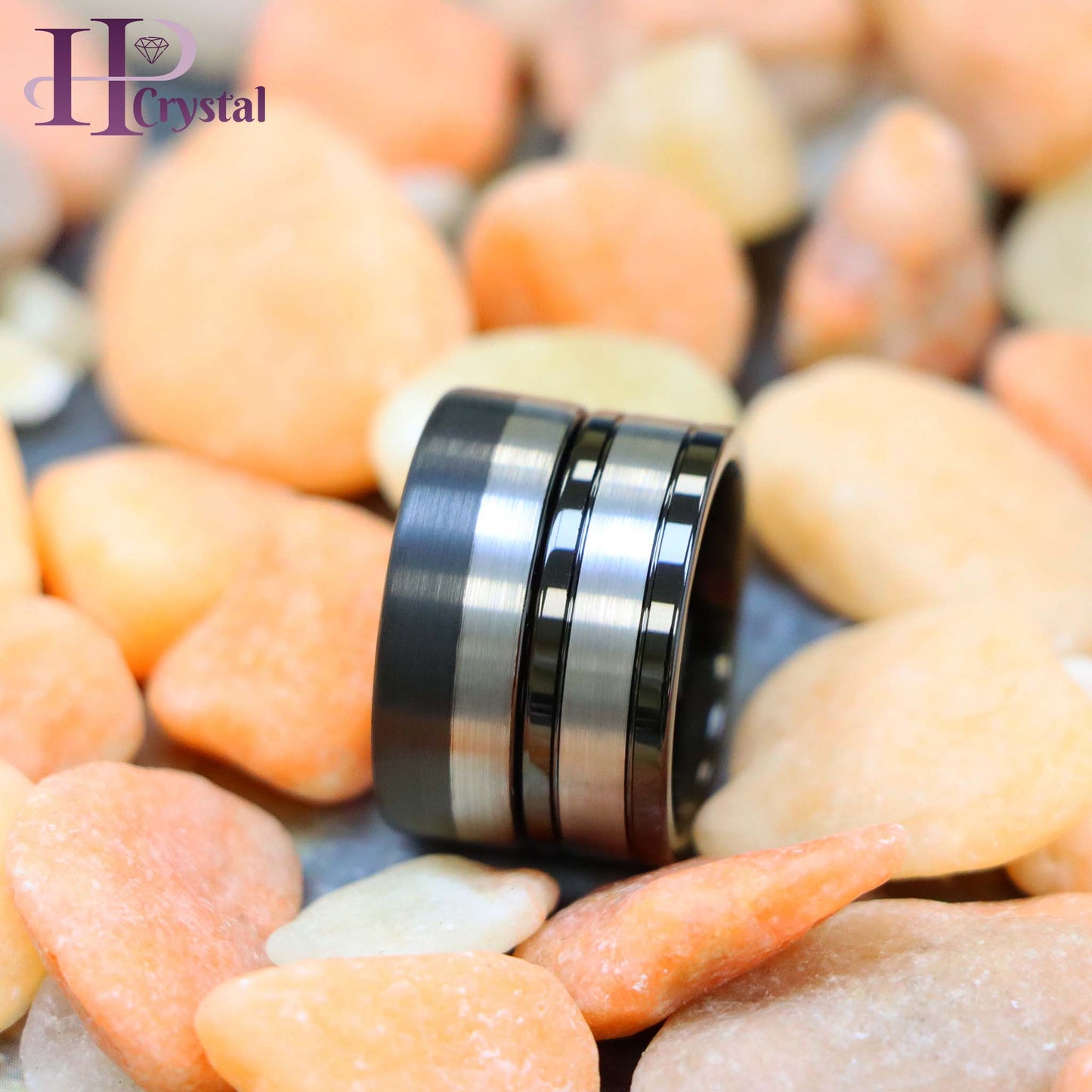 Pipe Cut Two-Tone Black IP Plated Brushed Night & Day Tungsten Ring