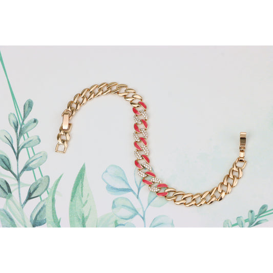 Rose Gold Bracelet with Red Enamel and Crystal Pave Links, XPBL0728 (2073-7)