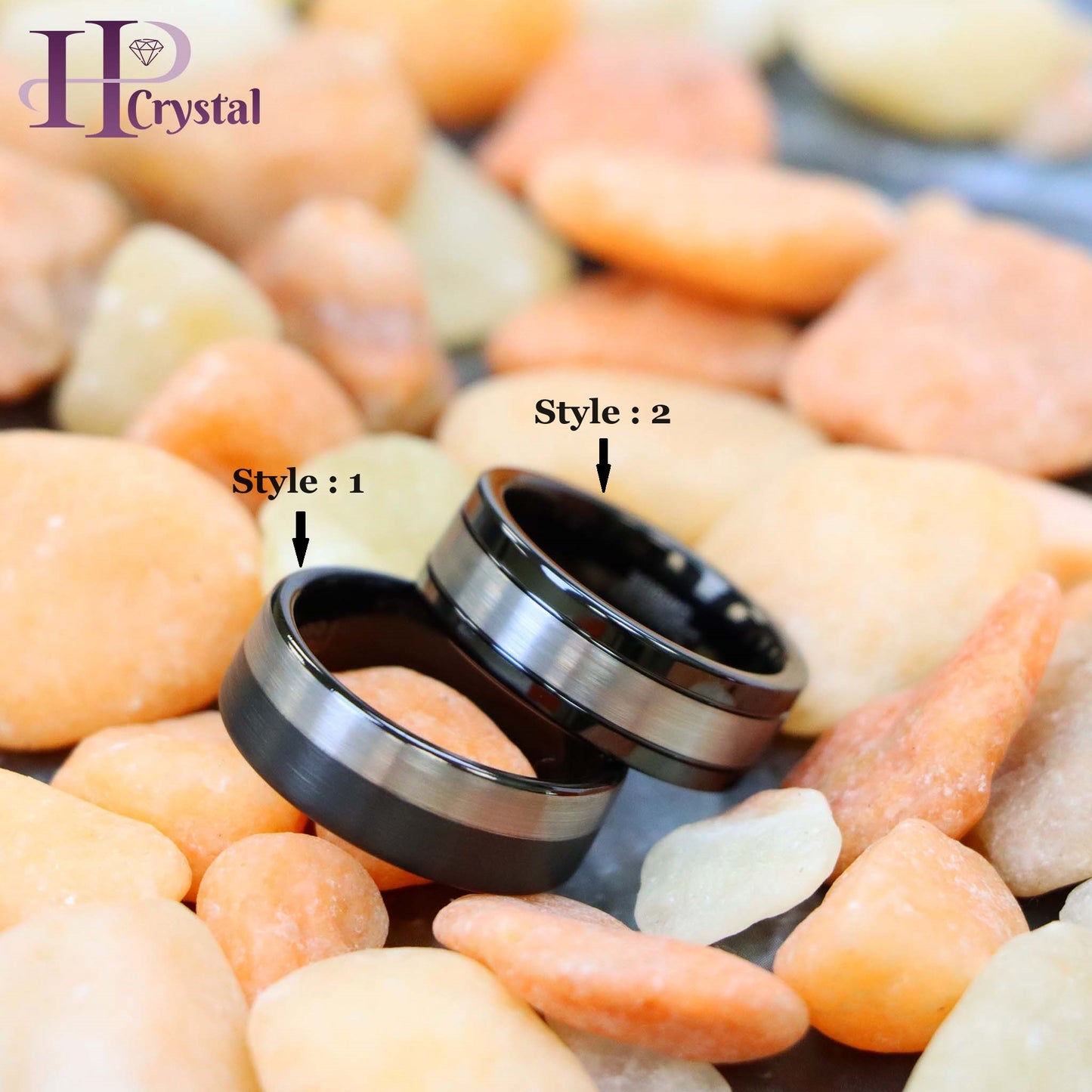 Pipe Cut Two-Tone Black IP Plated Brushed Night & Day Tungsten Ring