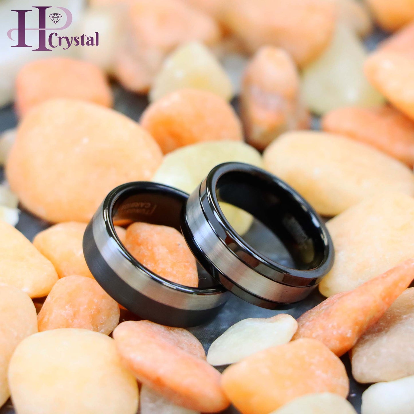 Pipe Cut Two-Tone Black IP Plated Brushed Night & Day Tungsten Ring