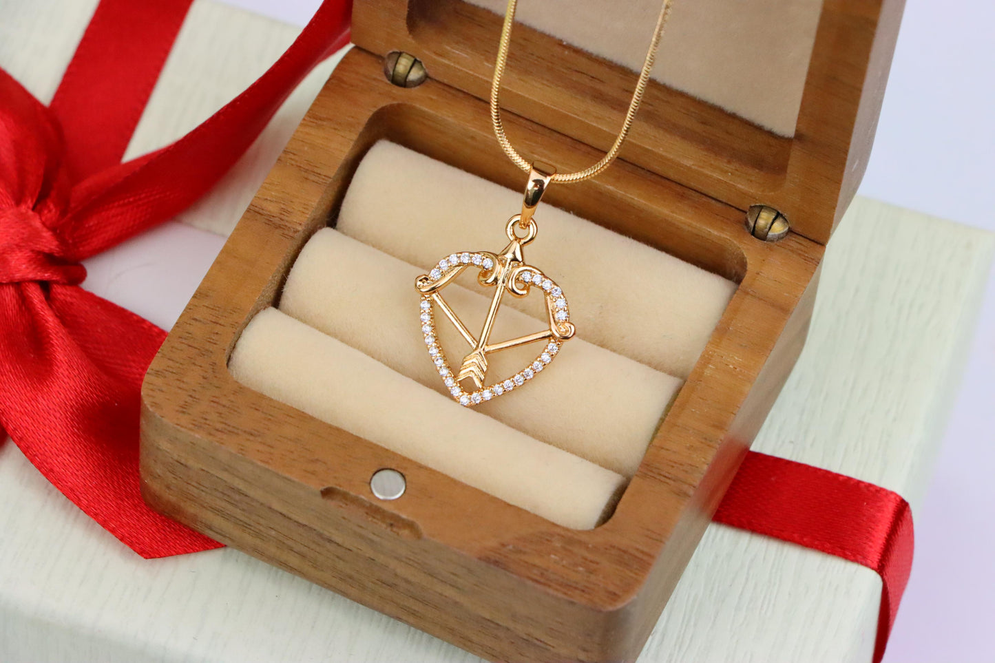 Elegant Rose Gold Heart Arrow Pendant with Sparkling Accents, XPPT1407 (2135-6)