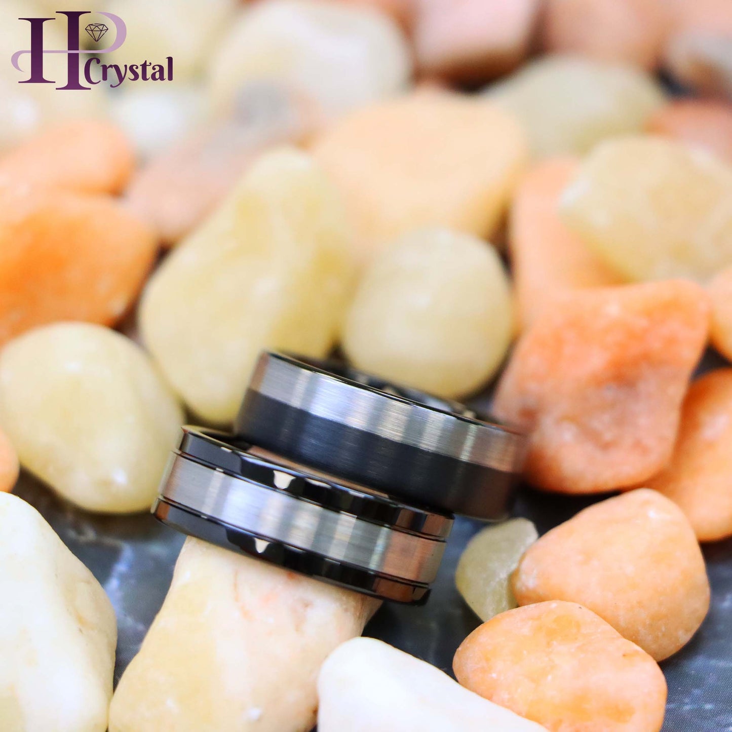 Pipe Cut Two-Tone Black IP Plated Brushed Night & Day Tungsten Ring