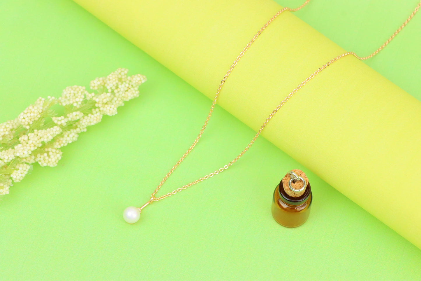 Elegant Rose Gold Necklace with Pearl Drop and Adjustable Chain, XPNL1875 (2158-8)