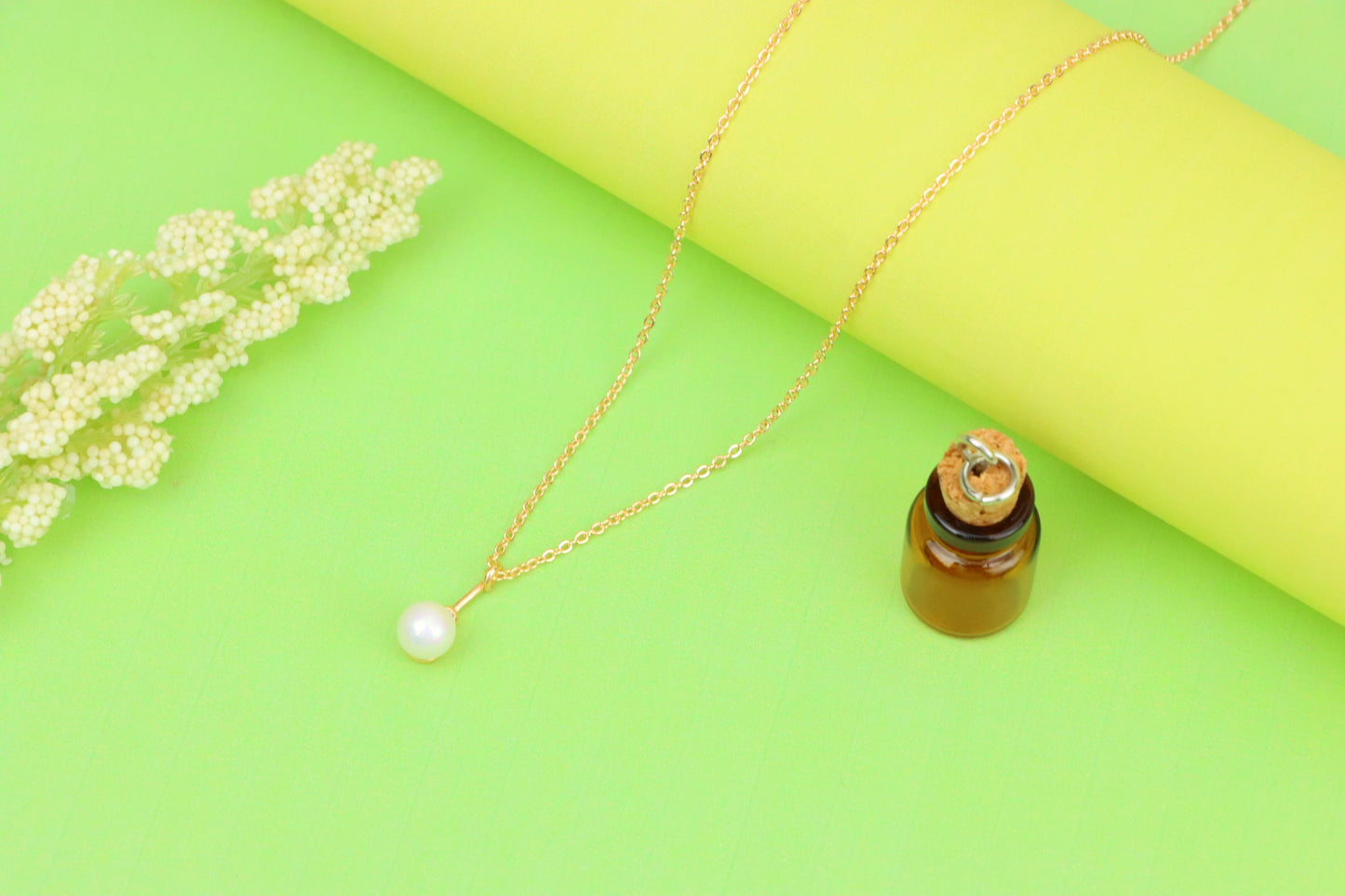 Elegant Rose Gold Necklace with Pearl Drop and Adjustable Chain, XPNL1875 (2158-8)
