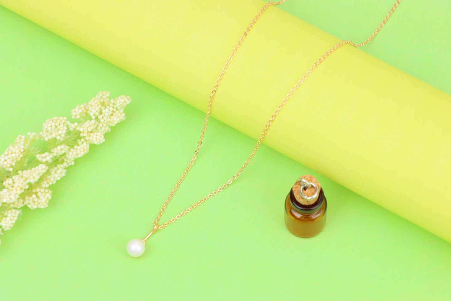 Elegant Rose Gold Necklace with Pearl Drop and Adjustable Chain, XPNL1875 (2158-8)