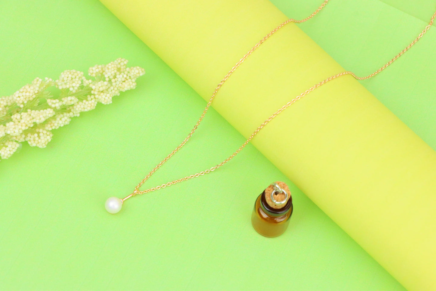Elegant Rose Gold Necklace with Pearl Drop and Adjustable Chain, XPNL1875 (2158-8)
