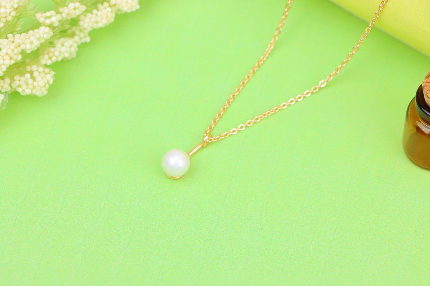 Elegant Rose Gold Necklace with Pearl Drop and Adjustable Chain, XPNL1875 (2158-8)