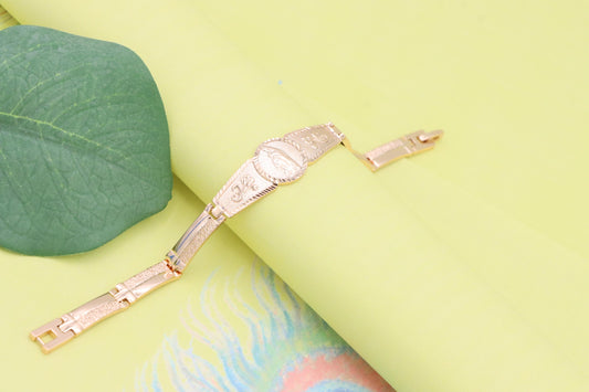 Engraved Rose Gold Bracelet with Floral and Oval Medallion Design, XPBL1114 (2112-3)
