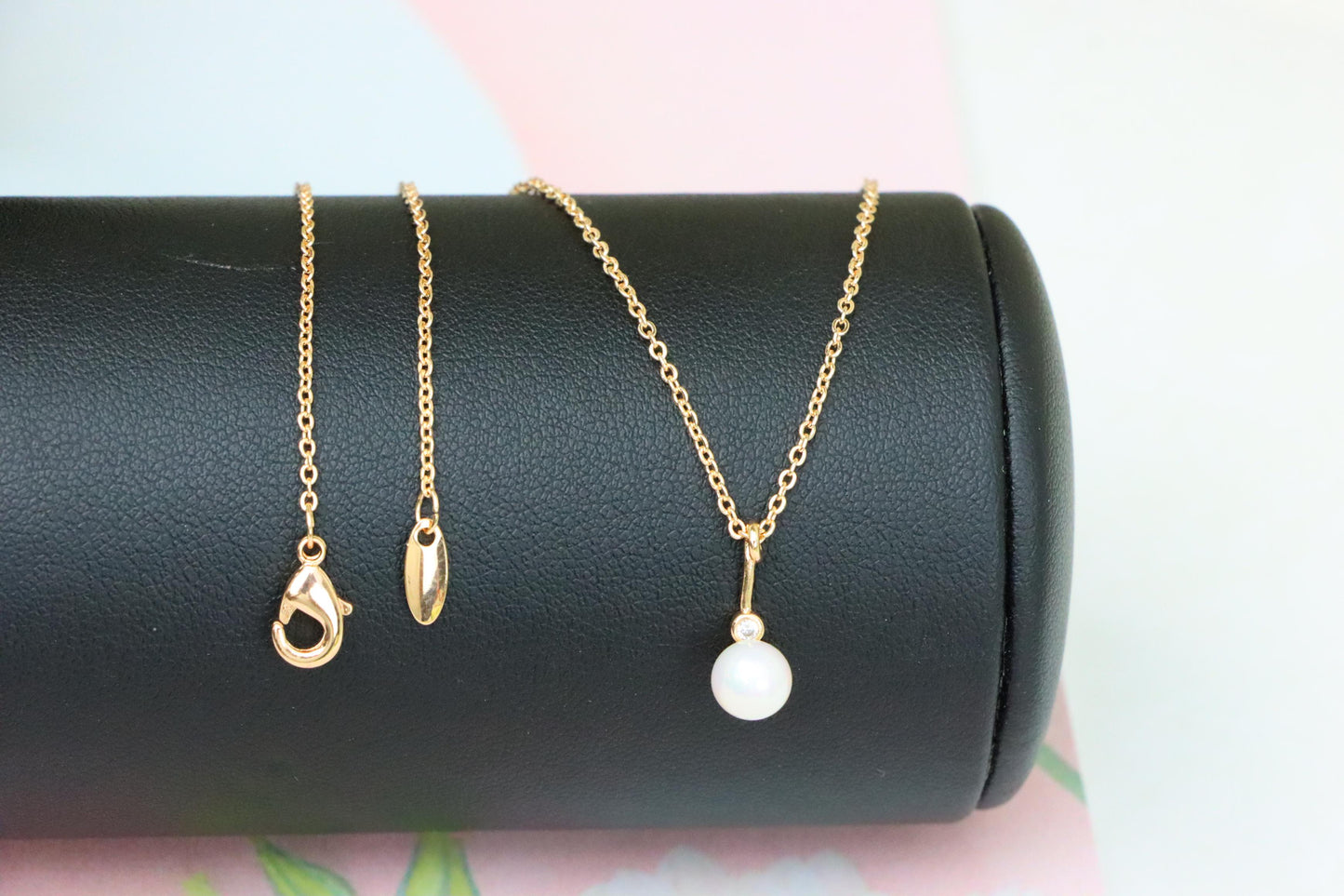 Elegant Rose Gold Necklace with Pearl Drop and Adjustable Chain, XPNL1875 (2158-8)