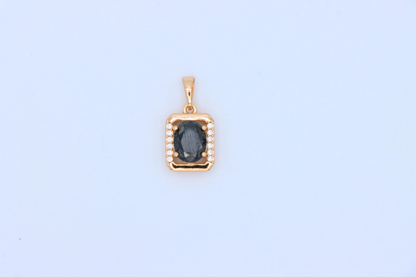 Rose Gold Pendant with Black Oval Stone and CZ Border Accent, XPPT1408 (2135-7)