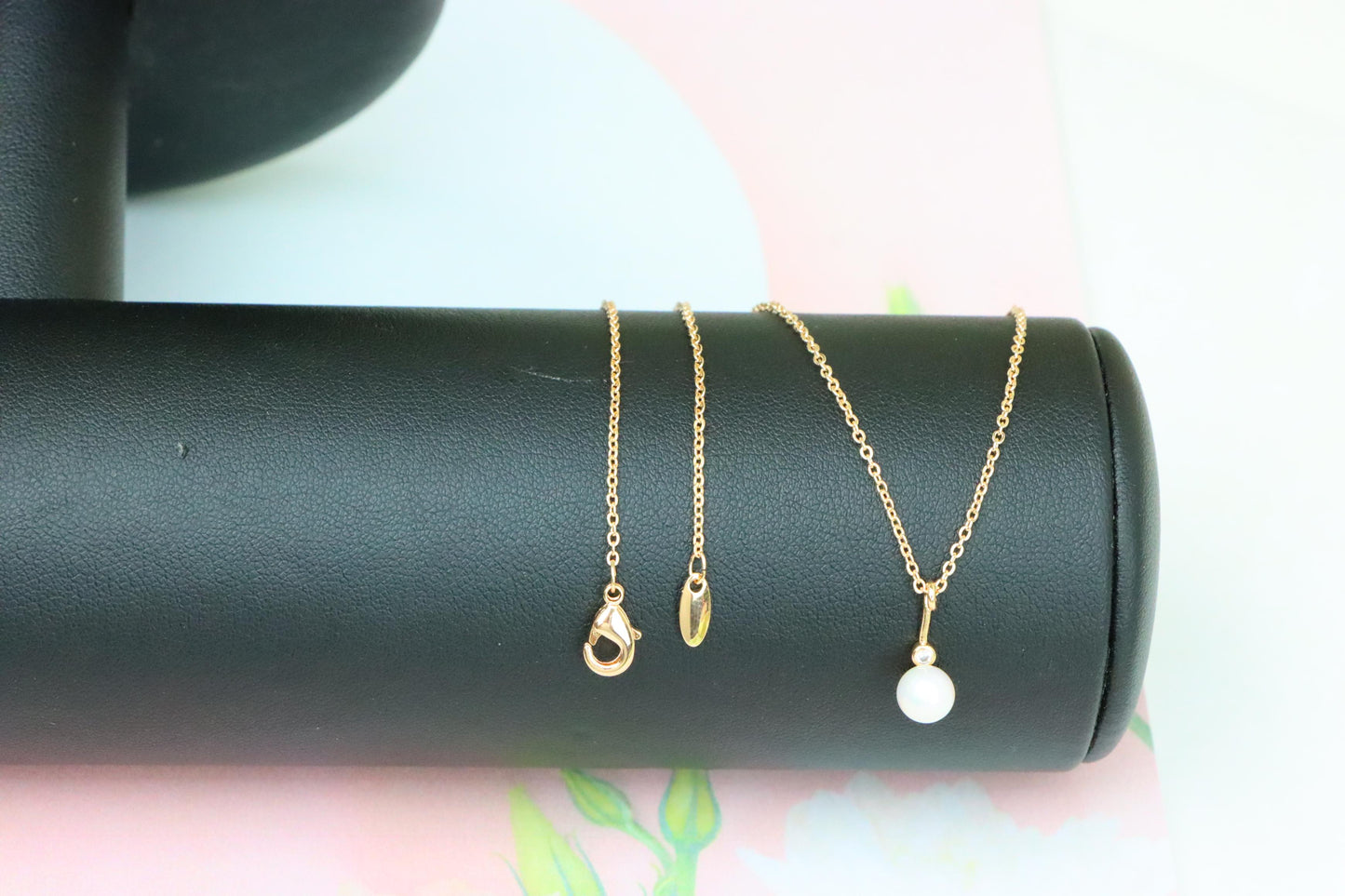 Elegant Rose Gold Necklace with Pearl Drop and Adjustable Chain, XPNL1875 (2158-8)