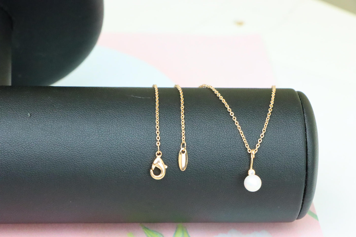 Elegant Rose Gold Necklace with Pearl Drop and Adjustable Chain, XPNL1875 (2158-8)