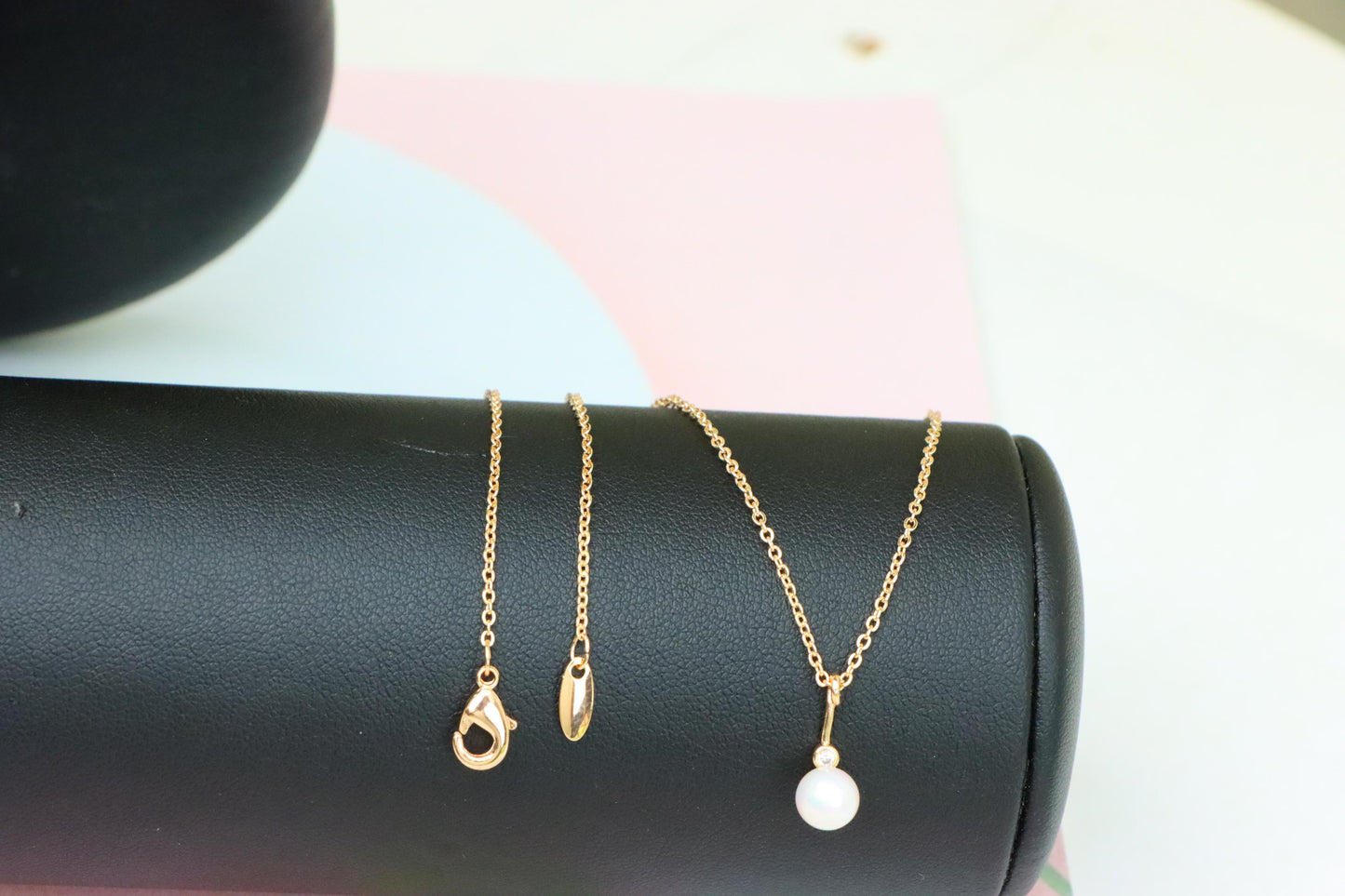 Elegant Rose Gold Necklace with Pearl Drop and Adjustable Chain, XPNL1875 (2158-8)