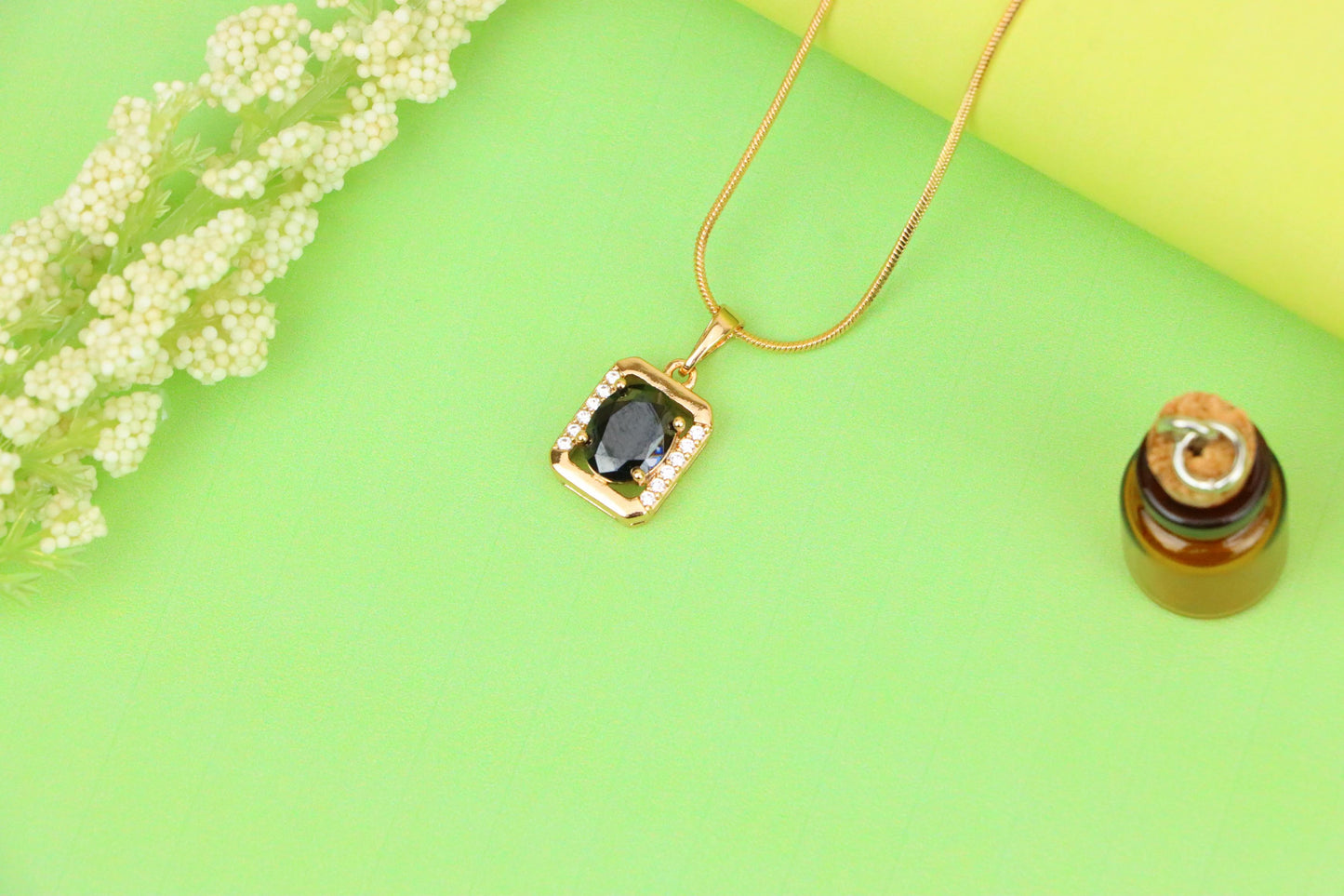 Rose Gold Pendant with Black Oval Stone and CZ Border Accent, XPPT1408 (2135-7)
