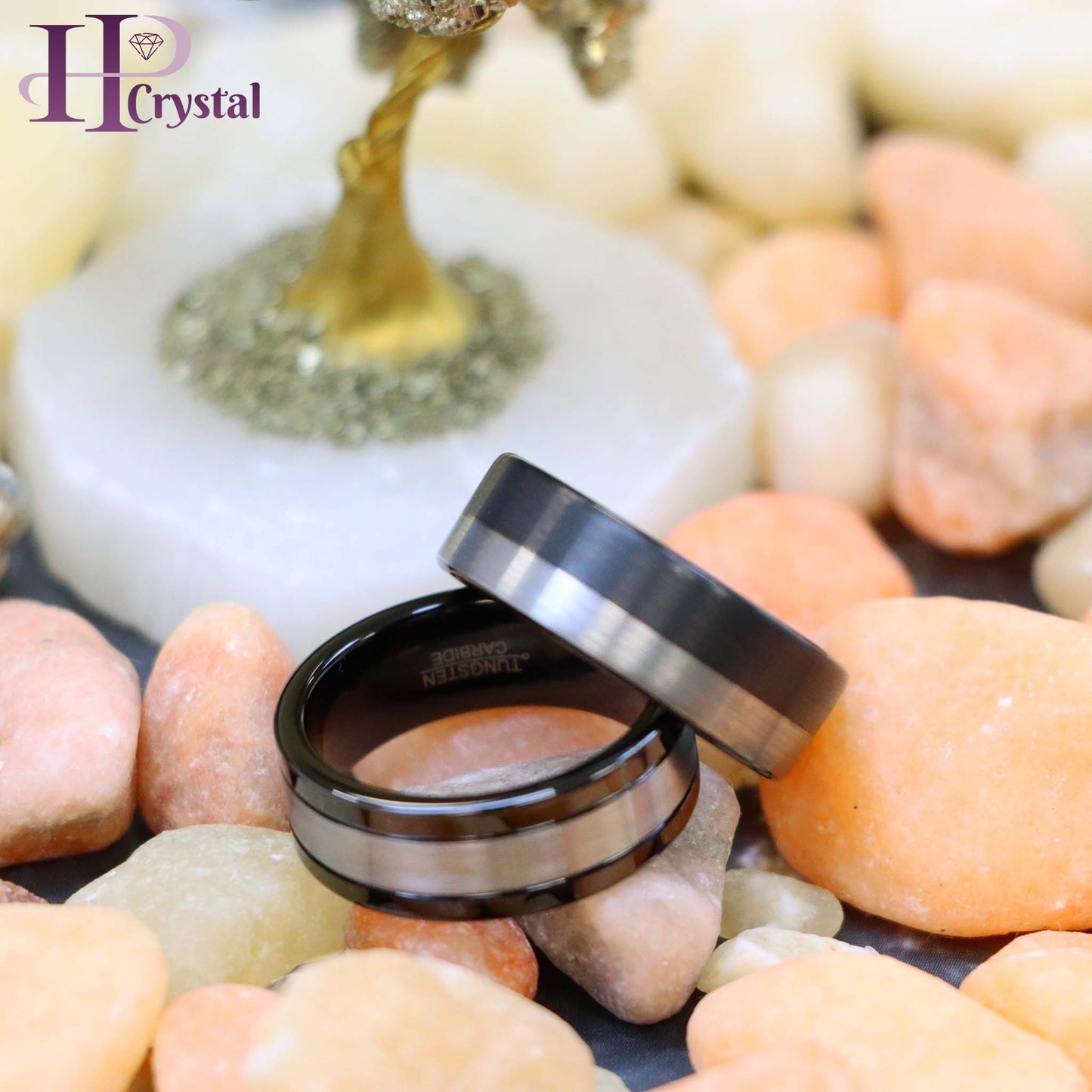 Pipe Cut Two-Tone Black IP Plated Brushed Night & Day Tungsten Ring