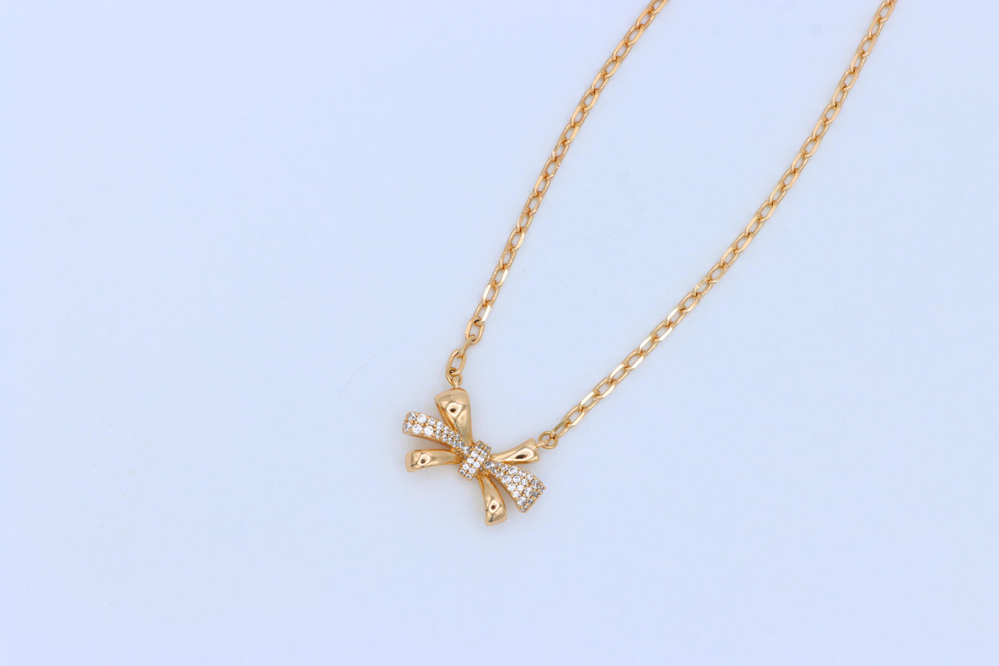Elegant Bow Rose Gold Necklace with Sparkling Crystal Detailing, XPNL1876 (2158-9)