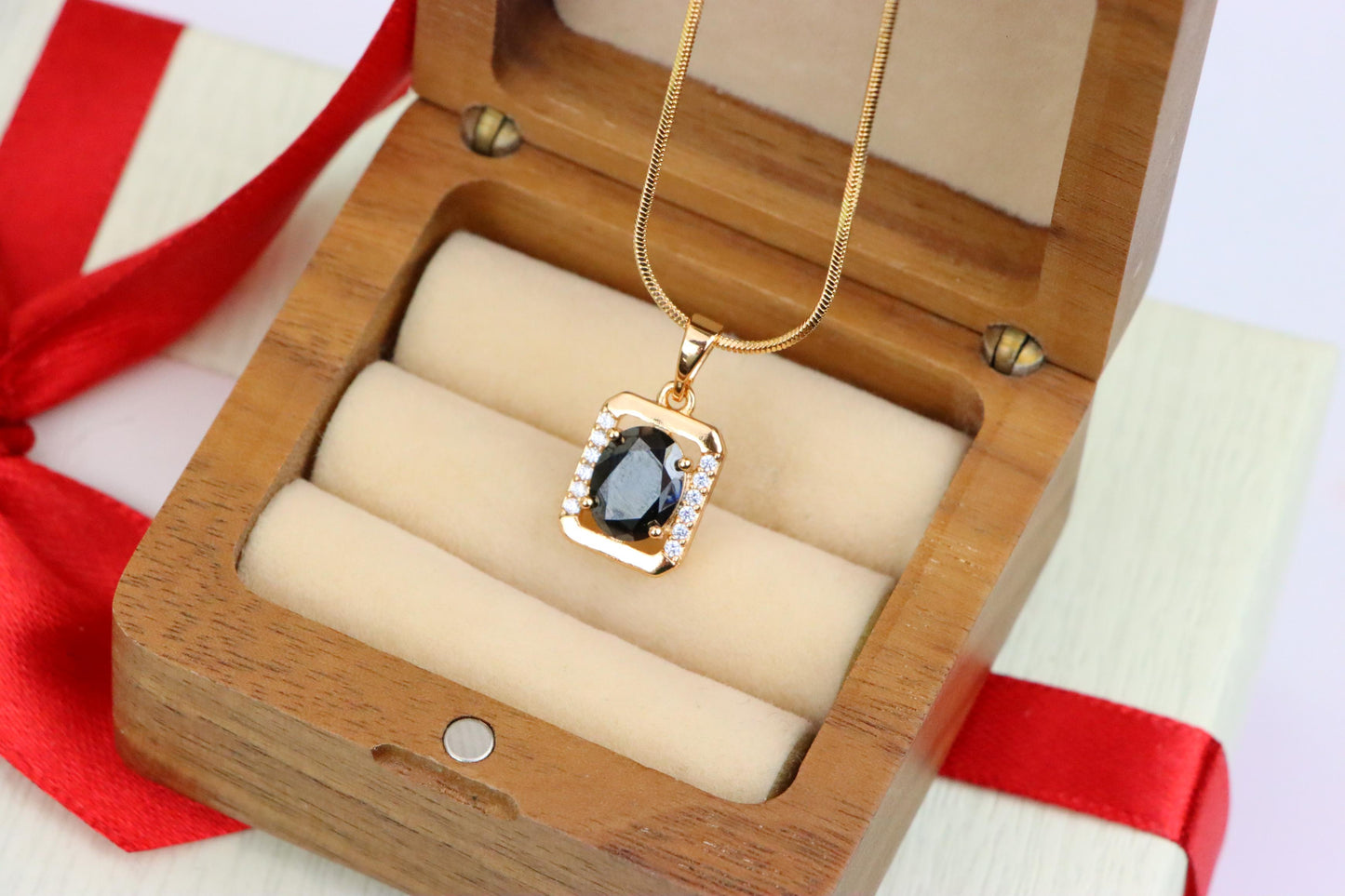 Rose Gold Pendant with Black Oval Stone and CZ Border Accent, XPPT1408 (2135-7)