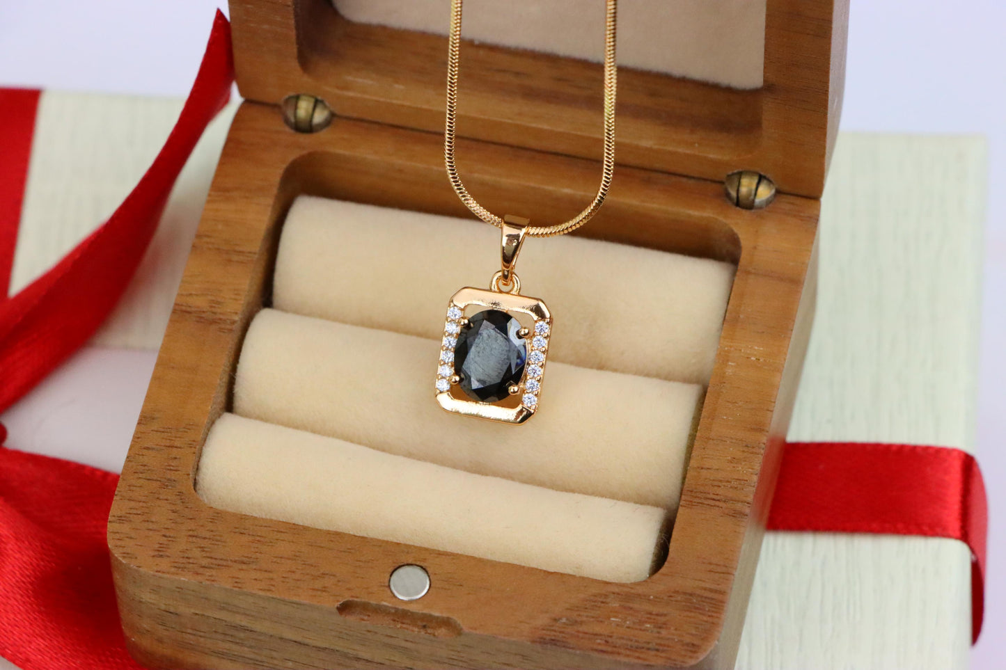 Rose Gold Pendant with Black Oval Stone and CZ Border Accent, XPPT1408 (2135-7)