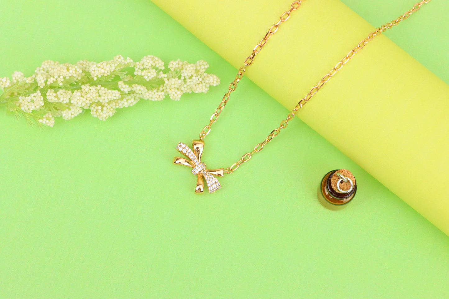 Elegant Bow Rose Gold Necklace with Sparkling Crystal Detailing, XPNL1876 (2158-9)