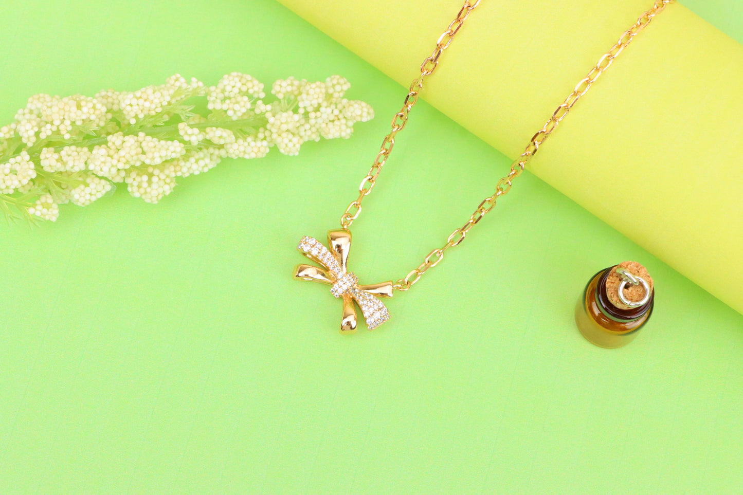 Elegant Bow Rose Gold Necklace with Sparkling Crystal Detailing, XPNL1876 (2158-9)