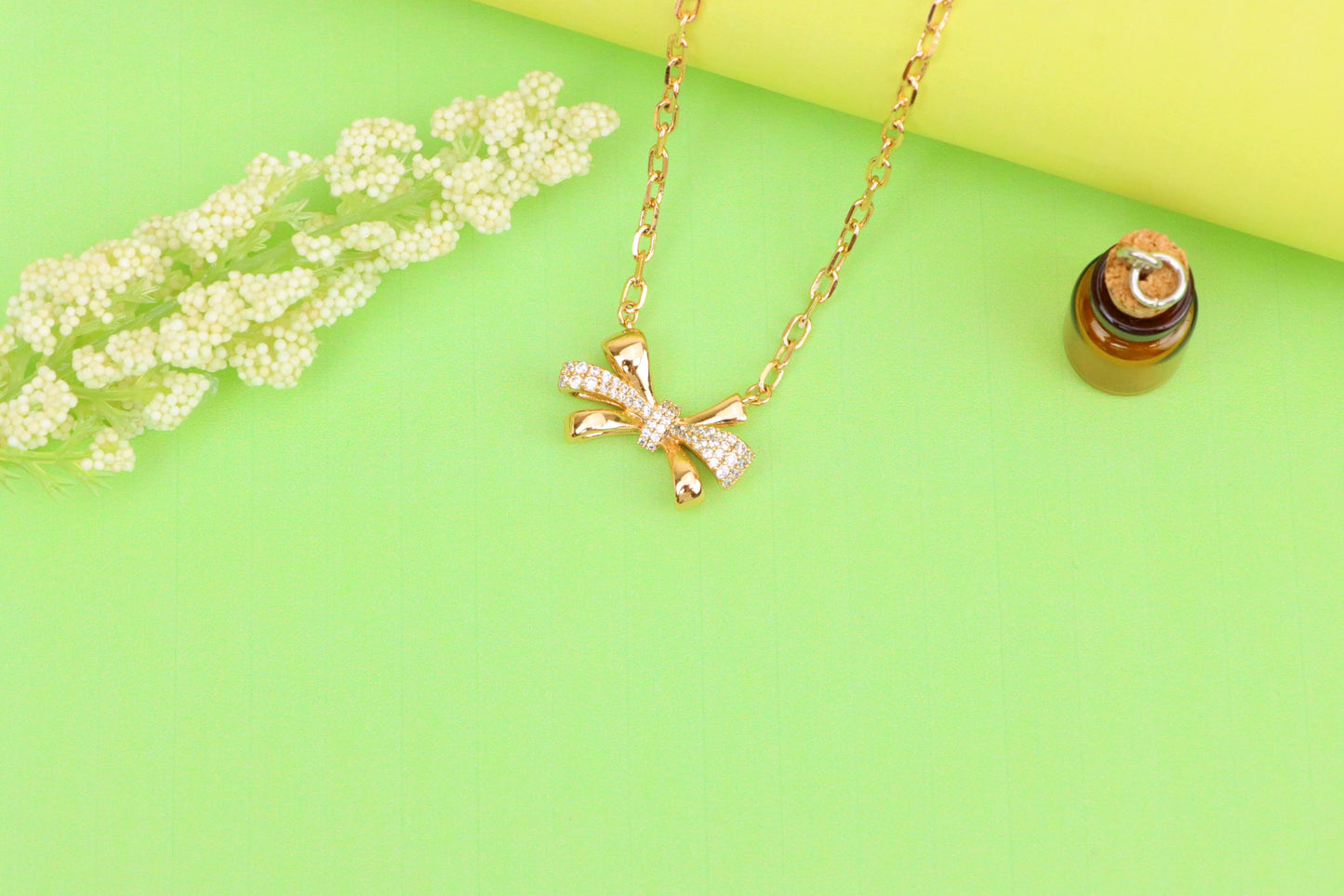 Elegant Bow Rose Gold Necklace with Sparkling Crystal Detailing, XPNL1876 (2158-9)