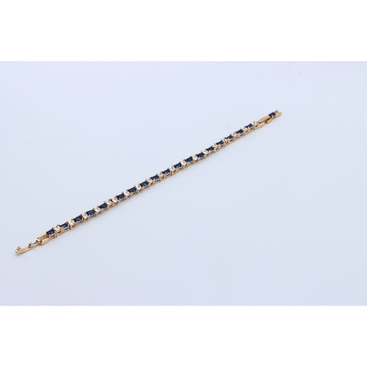 Rose Gold Bracelet with Blue & White Stones in Elegant Setting, XPBL0730 (2073-9)