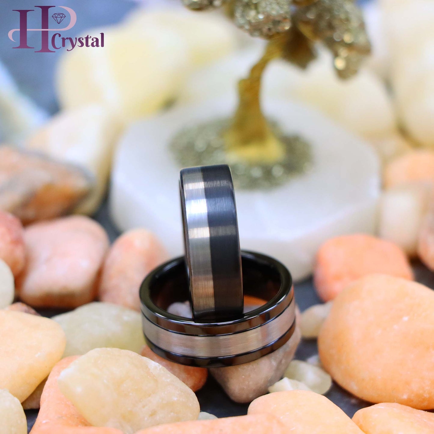 Pipe Cut Two-Tone Black IP Plated Brushed Night & Day Tungsten Ring