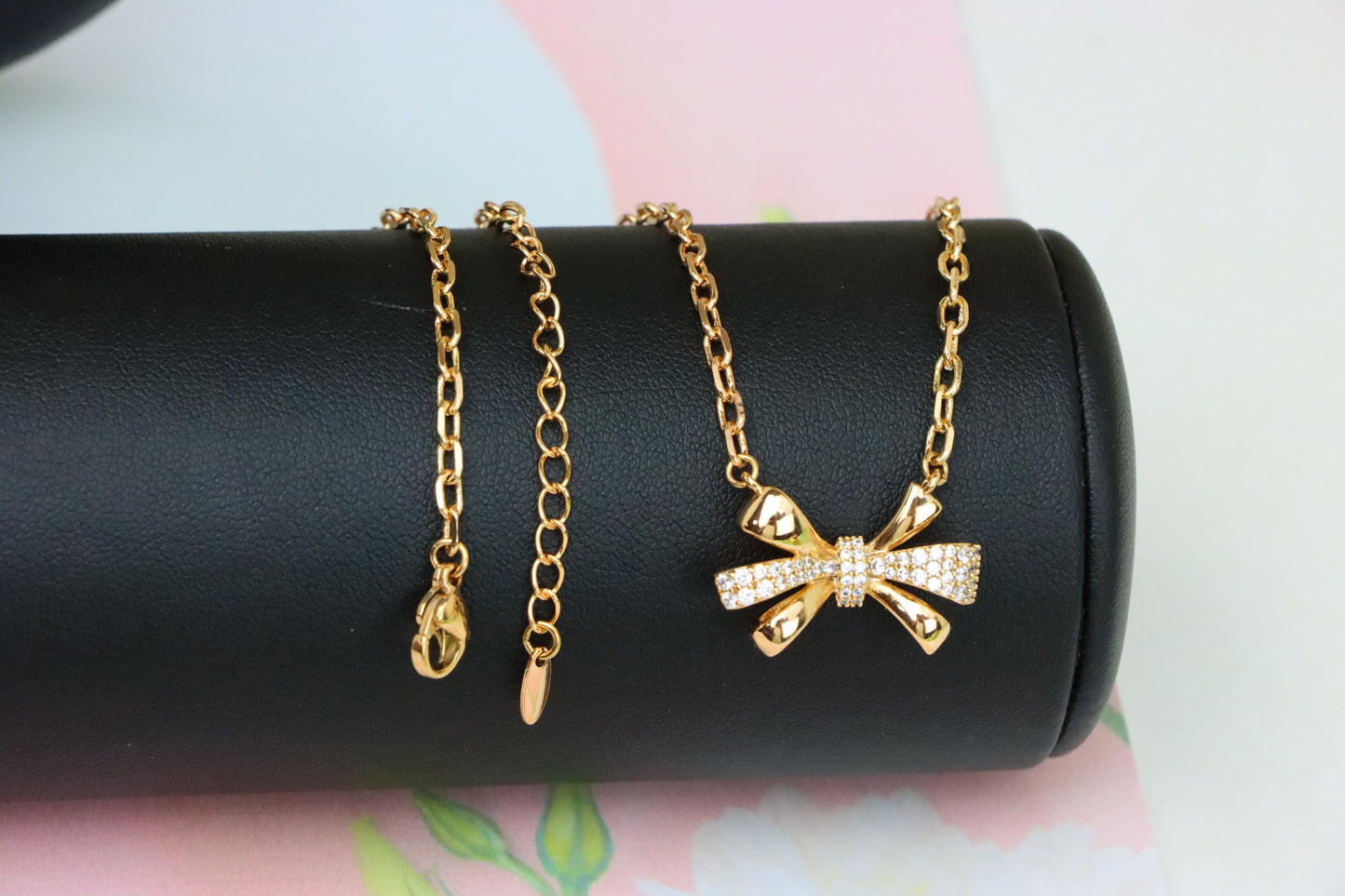 Elegant Bow Rose Gold Necklace with Sparkling Crystal Detailing, XPNL1876 (2158-9)
