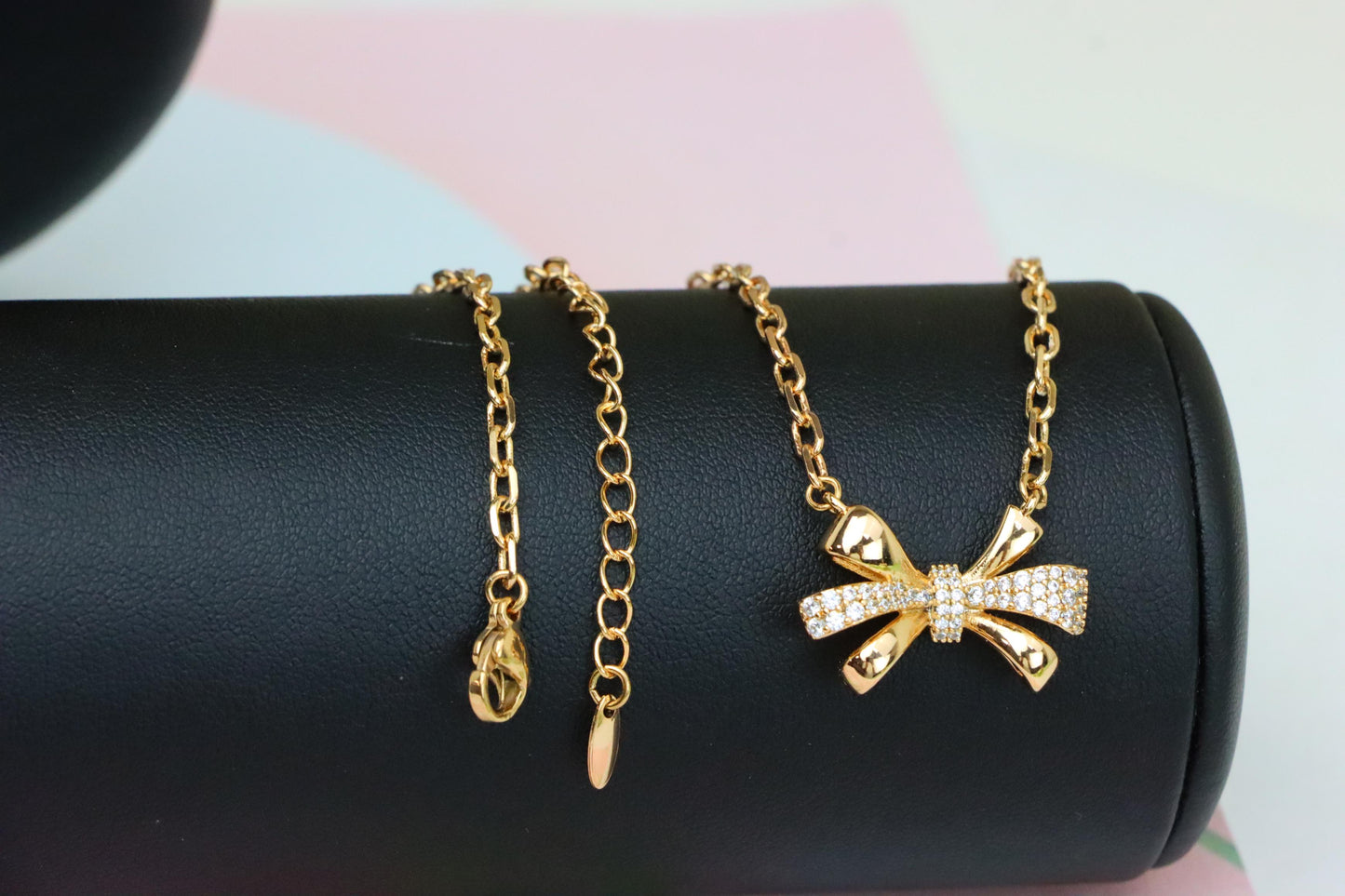 Elegant Bow Rose Gold Necklace with Sparkling Crystal Detailing, XPNL1876 (2158-9)