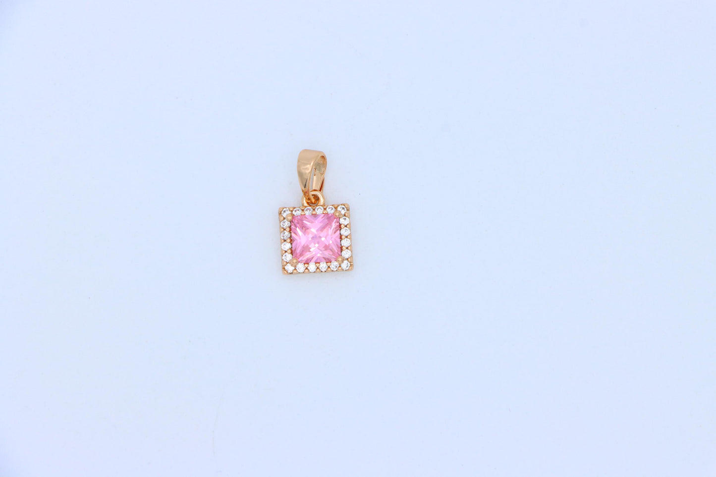 Square Rose Gold Pendant with Pink Stone and CZ Border Accent, XPPT1410 (2135-9)