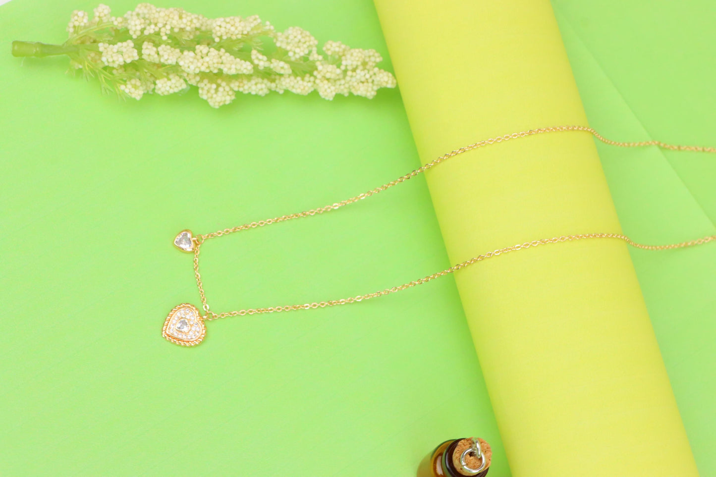 Rose Gold Heart Pendant Necklace with Dual Charm, Elegant Design, XPNL1877 (2158-10)