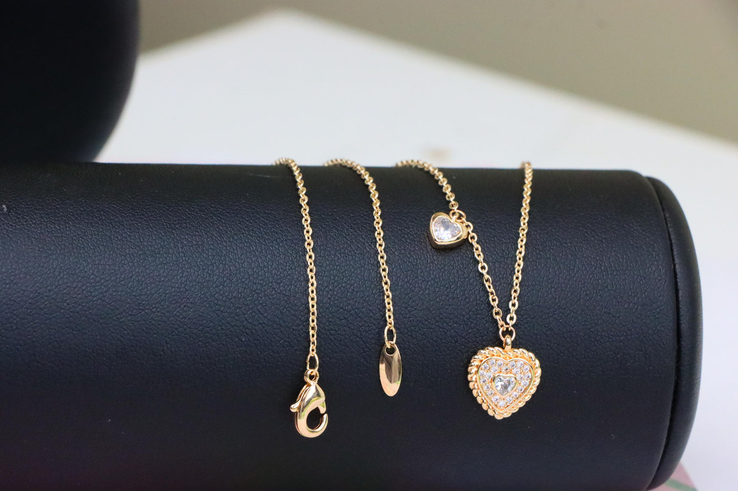 Rose Gold Heart Pendant Necklace with Dual Charm, Elegant Design, XPNL1877 (2158-10)