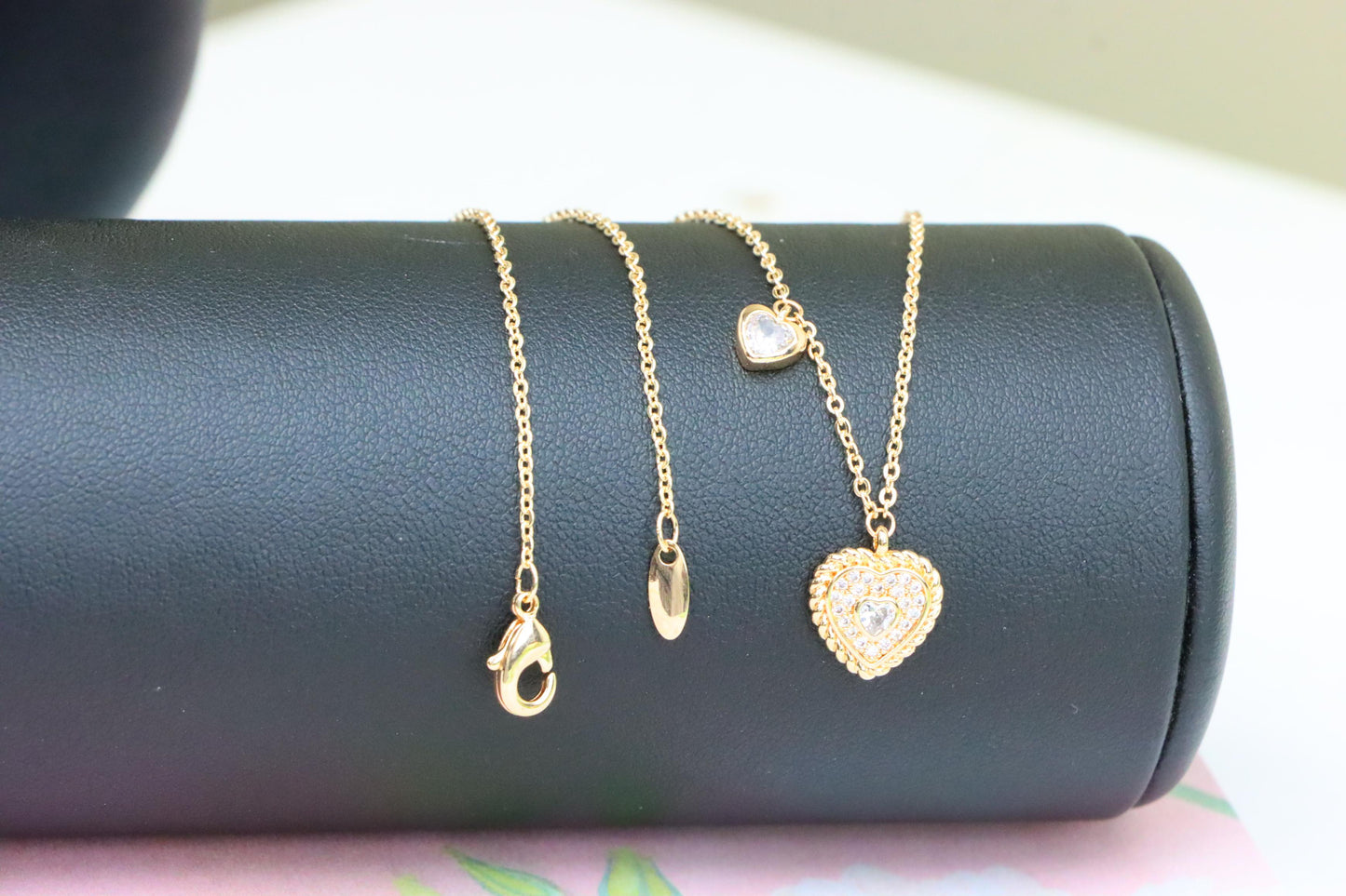 Rose Gold Heart Pendant Necklace with Dual Charm, Elegant Design, XPNL1877 (2158-10)