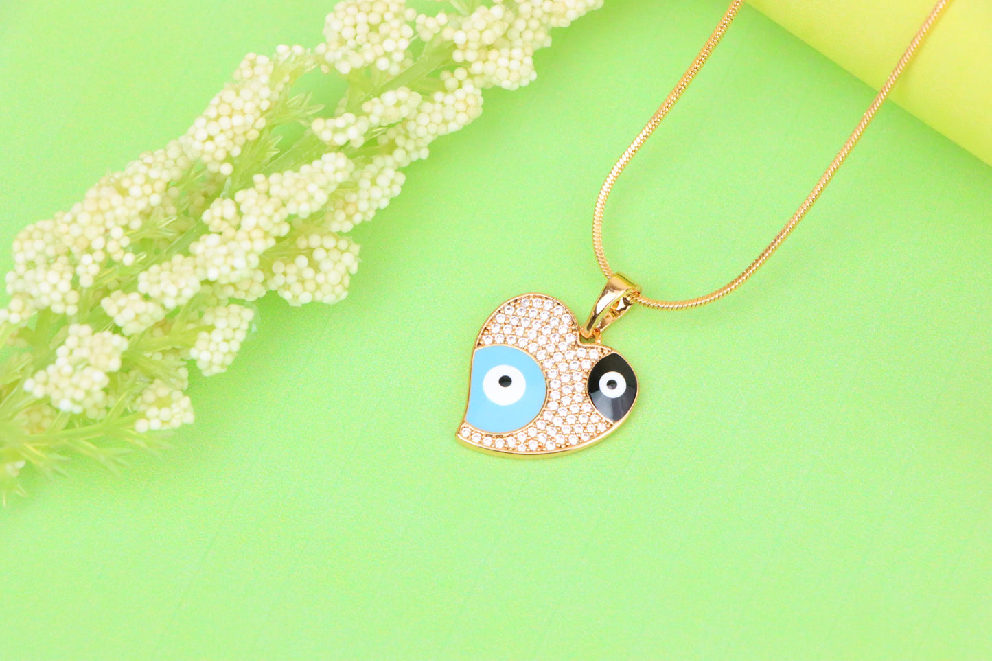 Heart Evil Eye Rose Gold Pendant with Crystal Pave Design, XPPT1411 (2135-10)
