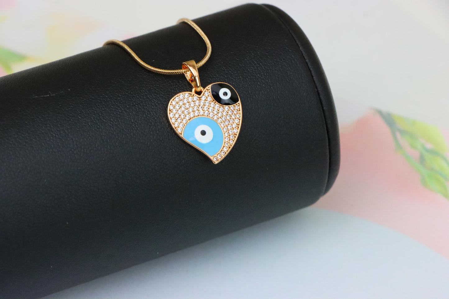 Heart Evil Eye Rose Gold Pendant with Crystal Pave Design, XPPT1411 (2135-10)