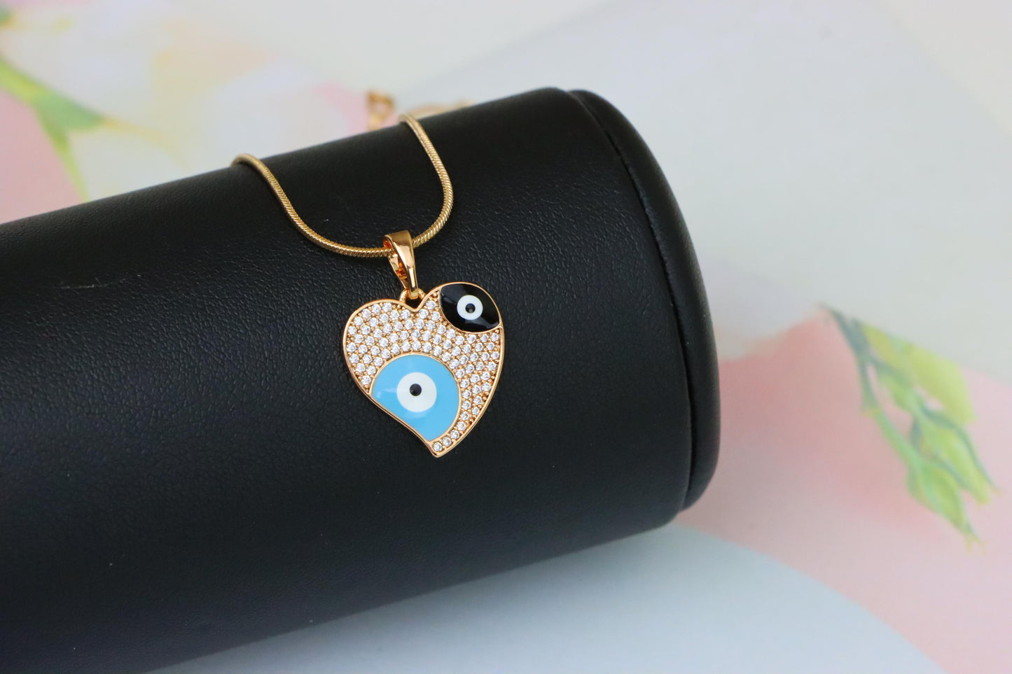 Heart Evil Eye Rose Gold Pendant with Crystal Pave Design, XPPT1411 (2135-10)