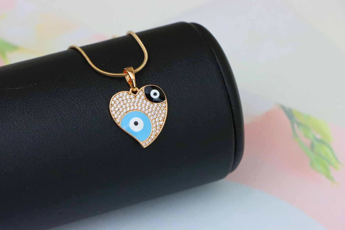 Heart Evil Eye Rose Gold Pendant with Crystal Pave Design, XPPT1411 (2135-10)