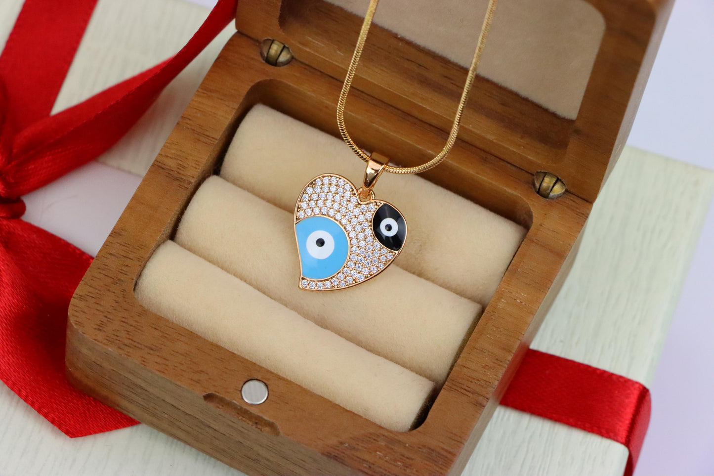 Heart Evil Eye Rose Gold Pendant with Crystal Pave Design, XPPT1411 (2135-10)