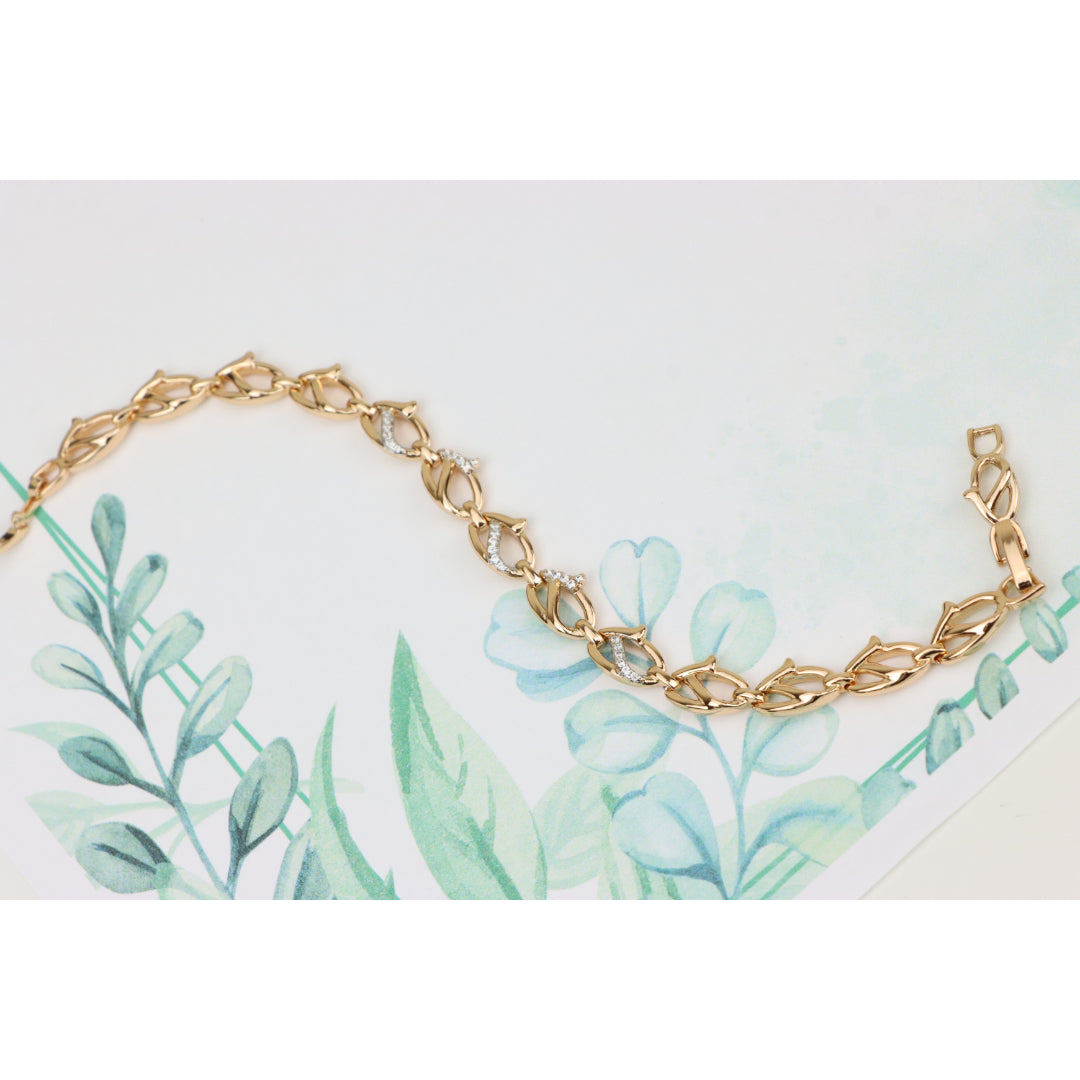 Elegant Rose Gold Leaf Link Bracelet with Crystal Accents, XPBL0733 (2074-2)