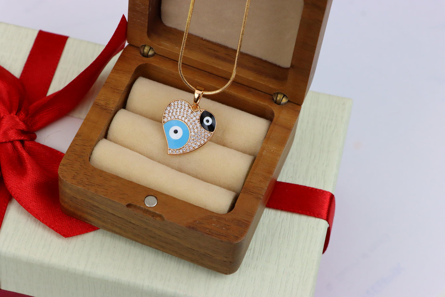 Heart Evil Eye Rose Gold Pendant with Crystal Pave Design, XPPT1411 (2135-10)