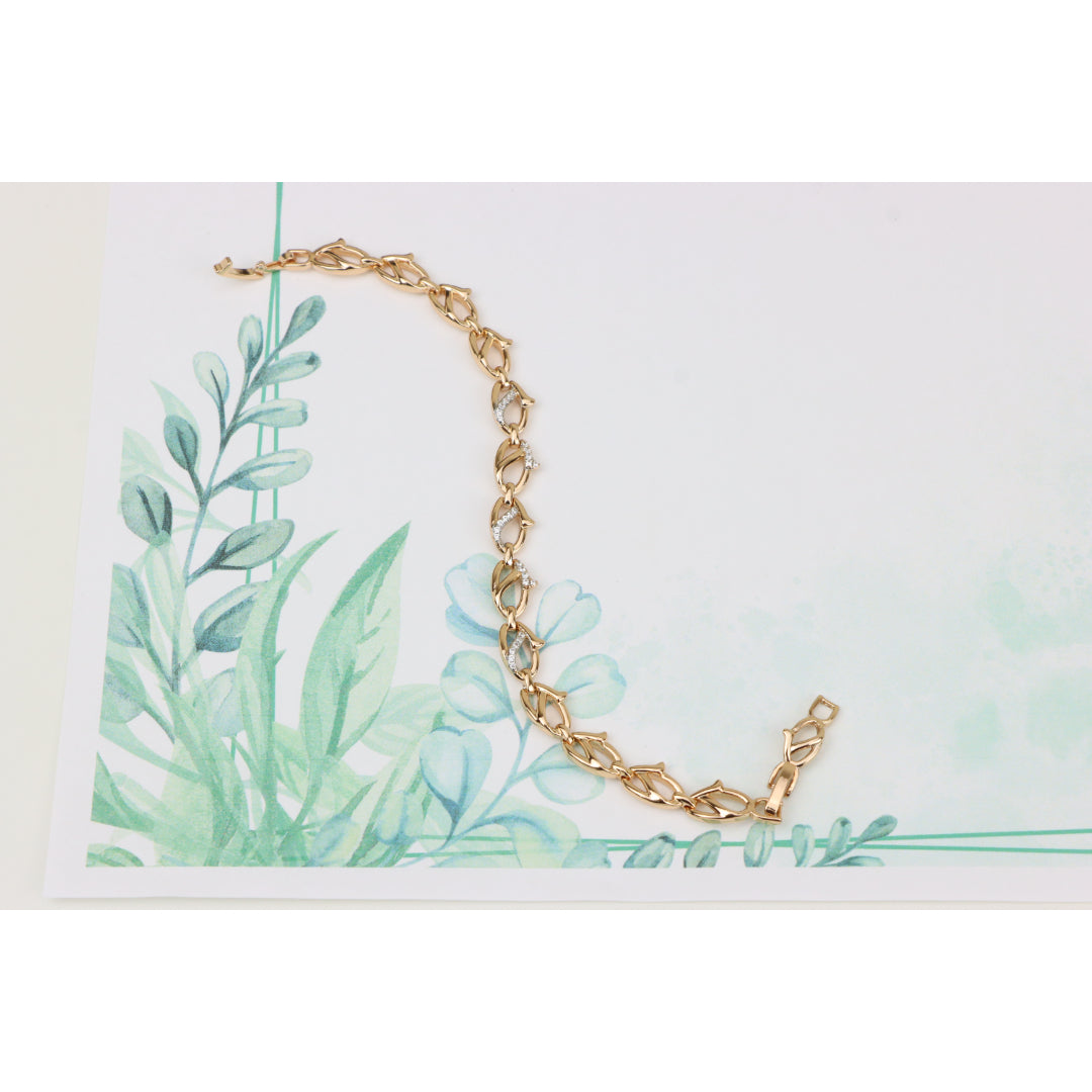 Elegant Rose Gold Leaf Link Bracelet with Crystal Accents, XPBL0733 (2074-2)