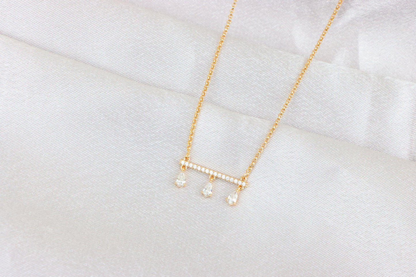 Elegant Rose Gold Necklace with Three Dangling Teardrop Charms, XPNL1878 (2159-1)