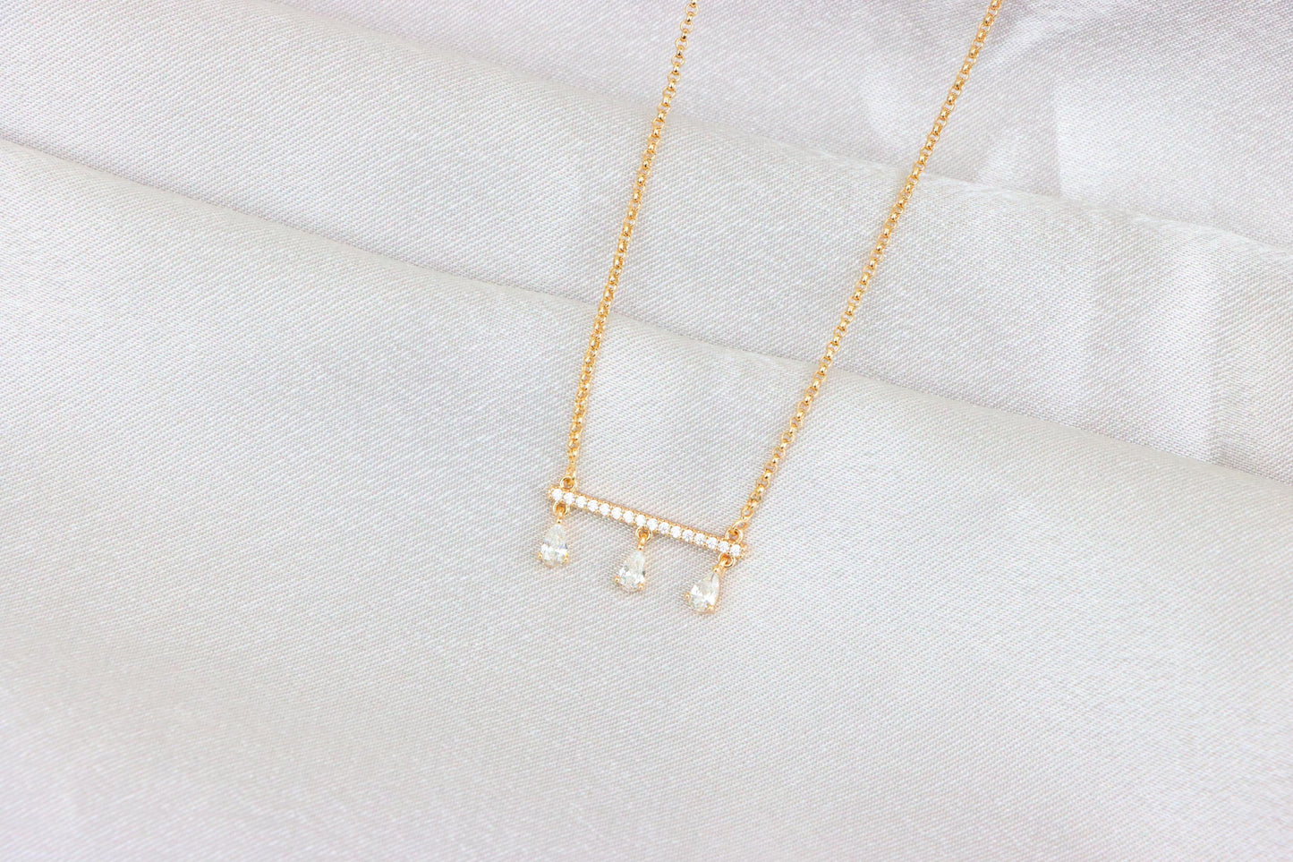 Elegant Rose Gold Necklace with Three Dangling Teardrop Charms, XPNL1878 (2159-1)