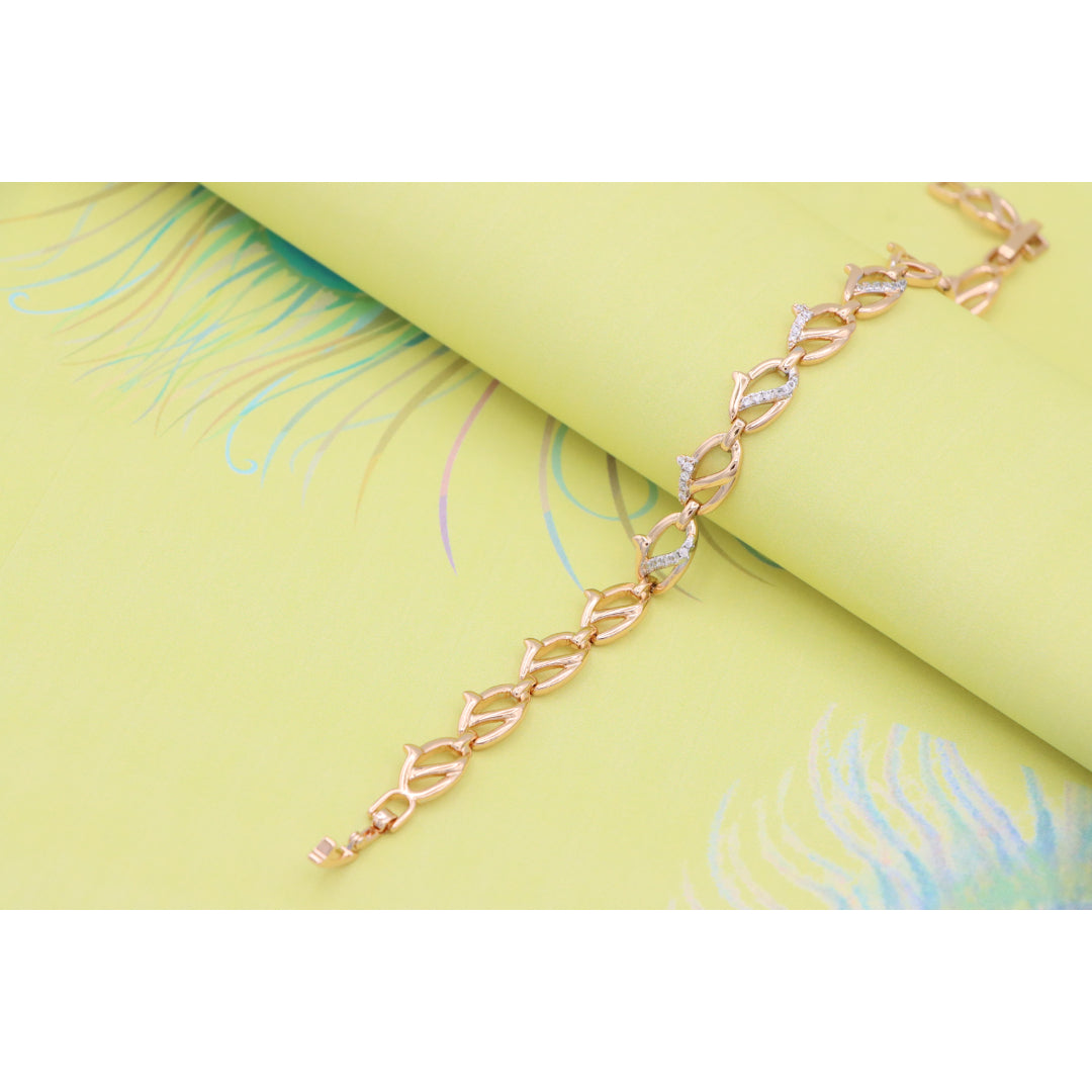 Elegant Rose Gold Leaf Link Bracelet with Crystal Accents, XPBL0733 (2074-2)