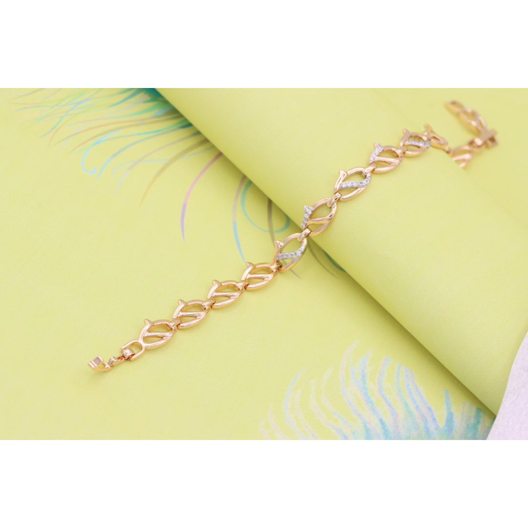 Elegant Rose Gold Leaf Link Bracelet with Crystal Accents, XPBL0733 (2074-2)