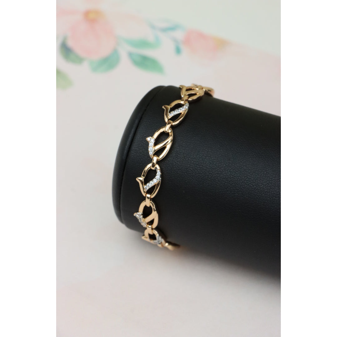 Elegant Rose Gold Leaf Link Bracelet with Crystal Accents, XPBL0733 (2074-2)