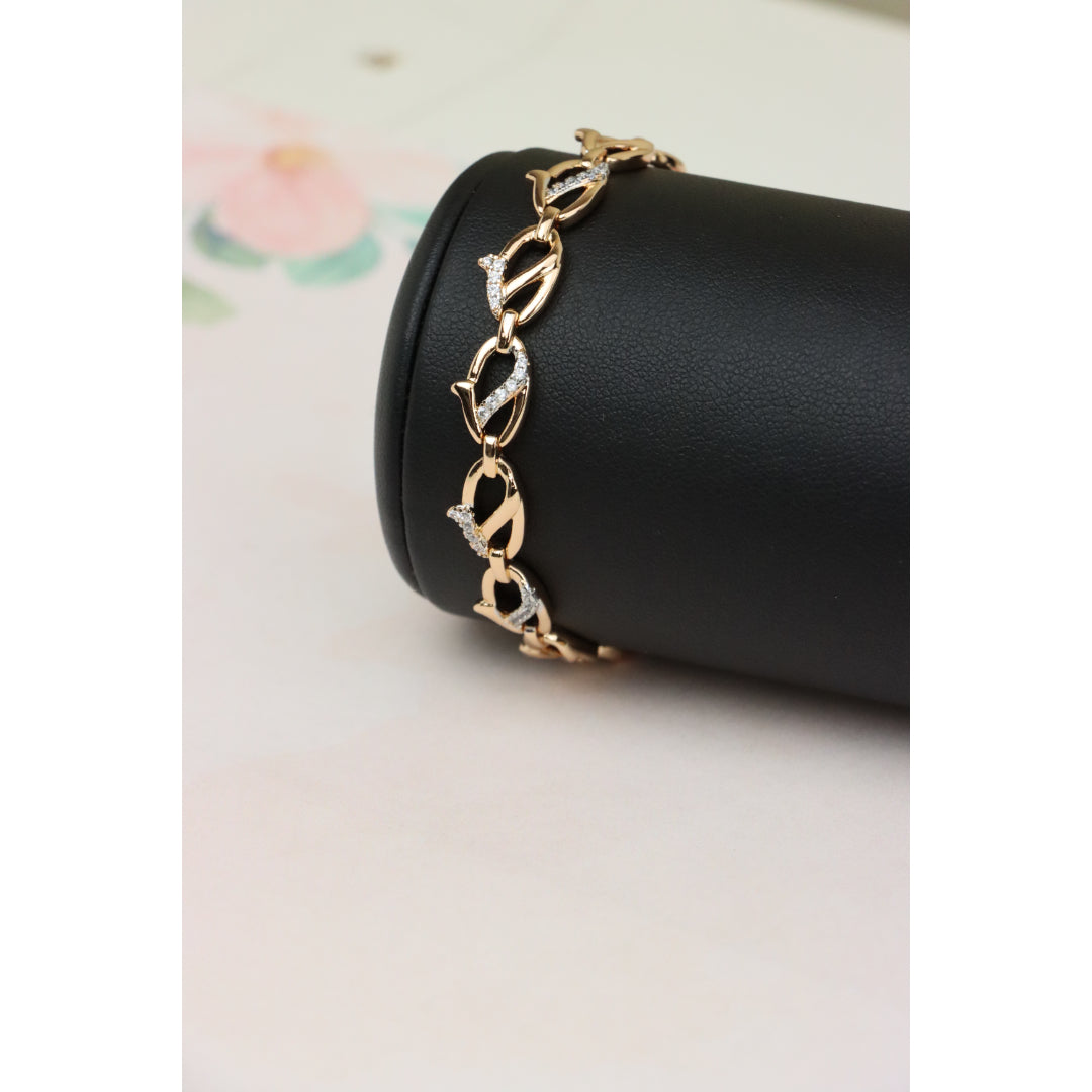 Elegant Rose Gold Leaf Link Bracelet with Crystal Accents, XPBL0733 (2074-2)