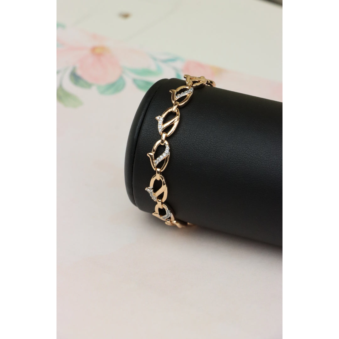 Elegant Rose Gold Leaf Link Bracelet with Crystal Accents, XPBL0733 (2074-2)