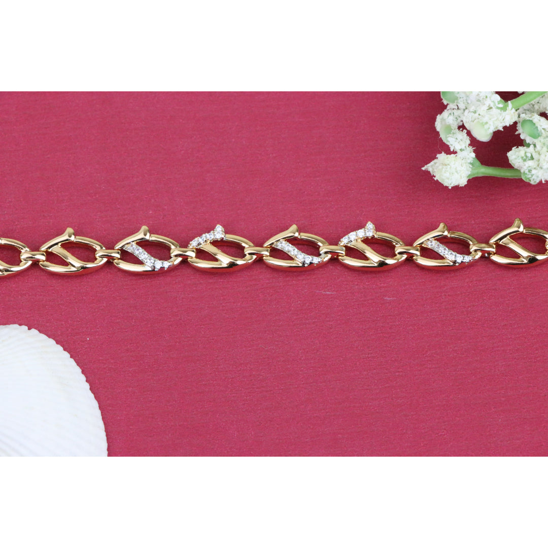 Elegant Rose Gold Leaf Link Bracelet with Crystal Accents, XPBL0733 (2074-2)